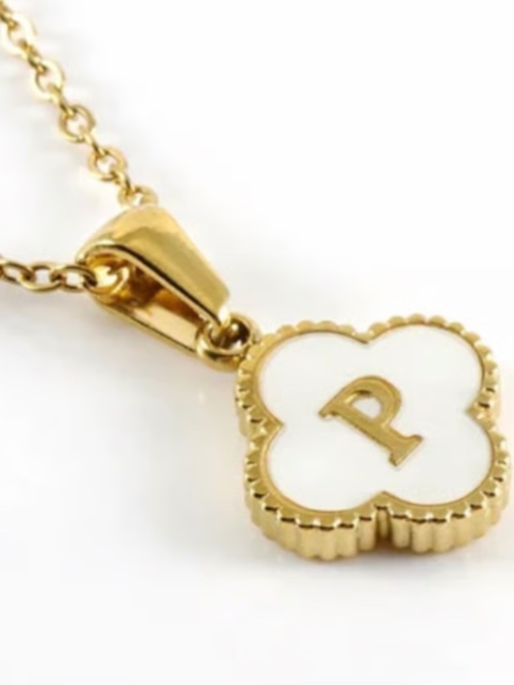 Reversible Pendant - Initial Letter  P  Clover Necklace